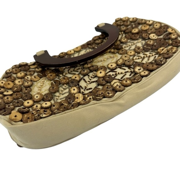 Coldwater Creek Buttons & Beads Canvas Handle Tan Handbag - Picture 5 of 7